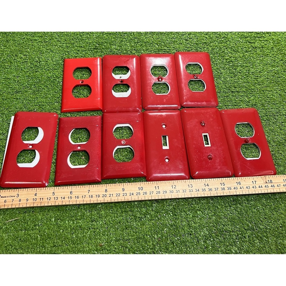Vintage Light Switch Wall Cover Plate Lot Red USA Metal Plastic 80s Home Decor